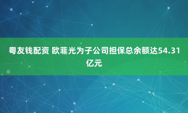 粤友钱配资 欧菲光为子公司担保总余额达54.31亿元